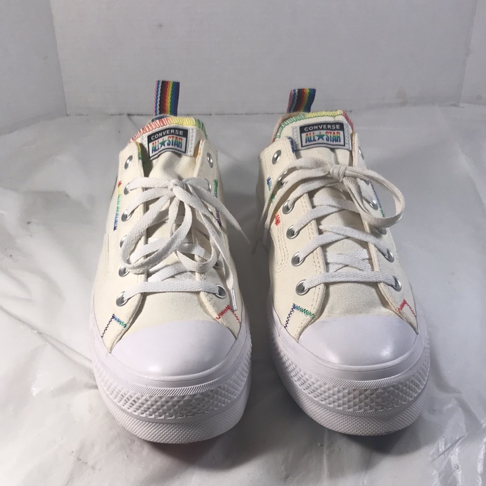 Converse Chuck Taylor All Star White Lift Platform Low Pride A02264C Unisex Shoe - Picture 2 of 9